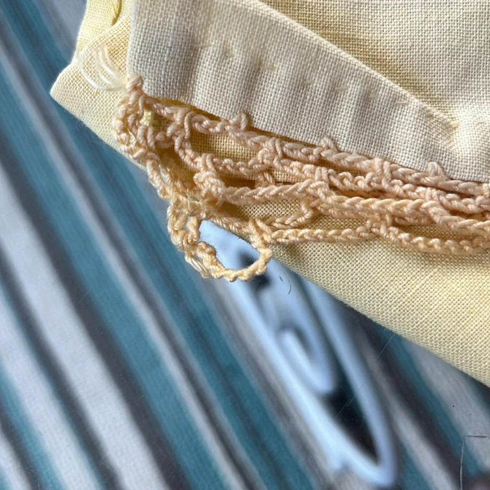 Vintage cotton yellow/gold hand towel with matching cotton lace trim
